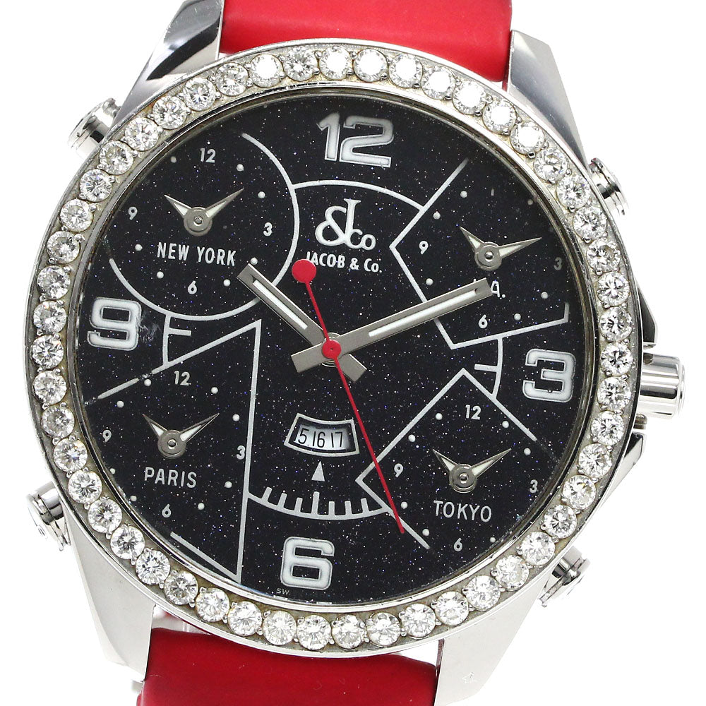 JACOB&CO 5 time zone Diamond Bezel black Dial Quartz Men's Watch_804674