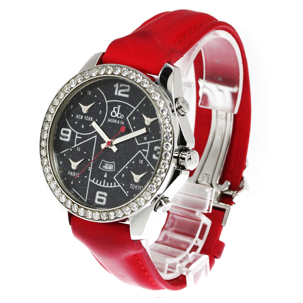 JACOB&CO 5 time zone Diamond Bezel black Dial Quartz Men's Watch_804674