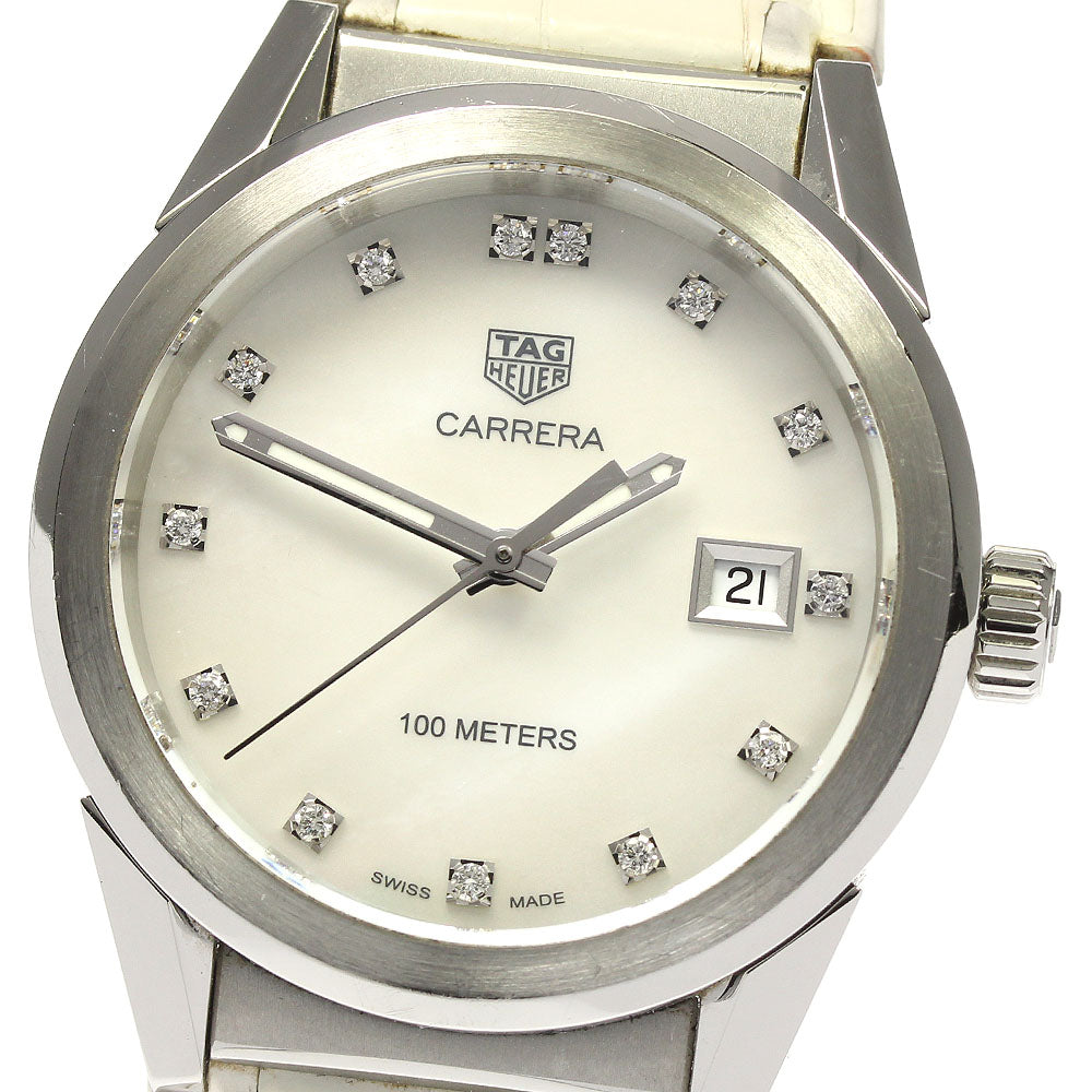 TAG HEUER Carrera WBG1312 Diamond index White shell Dial Quartz Boy's Watch_805369