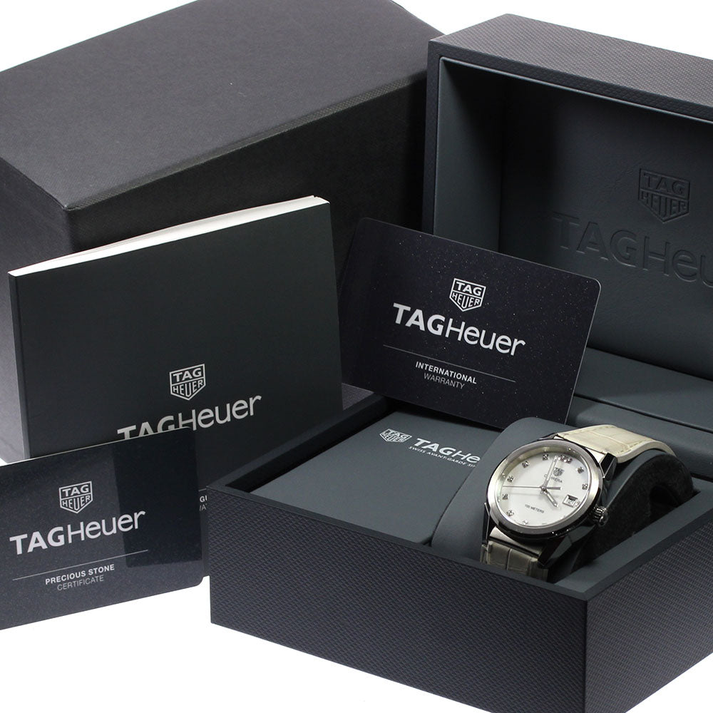 TAG HEUER Carrera WBG1312 Diamond index White shell Dial Quartz Boy's Watch_805369