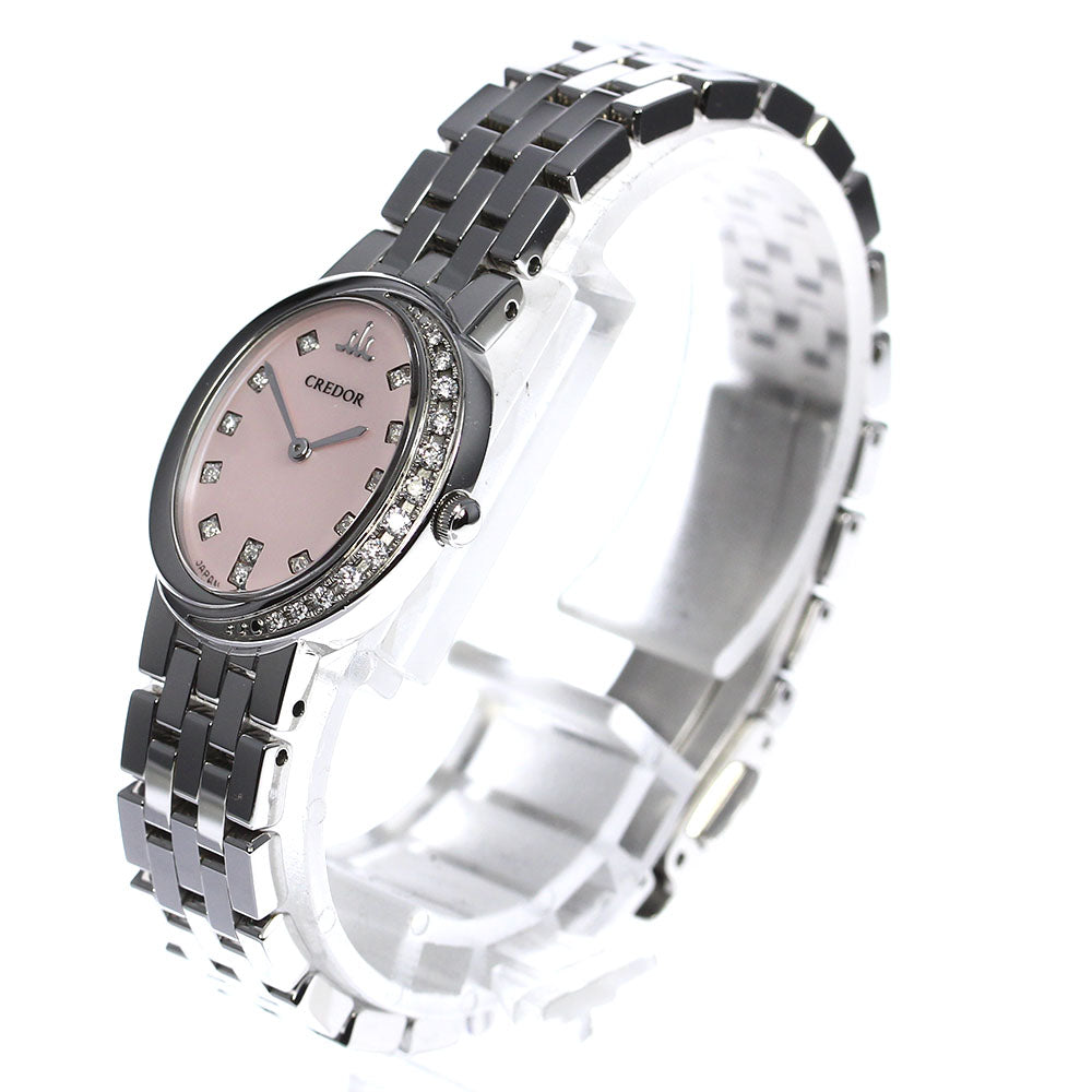 SEIKO CREDOR SIGNO GSWE855/5A70-0BP0 12P diamond bezel Quartz Ladies_805403