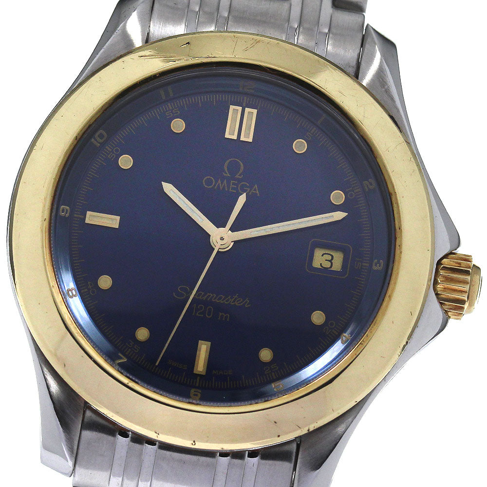 OMEGA Seamaster120 2411.80 YG bezel date Navy Dial Quartz Men's Watch_806479