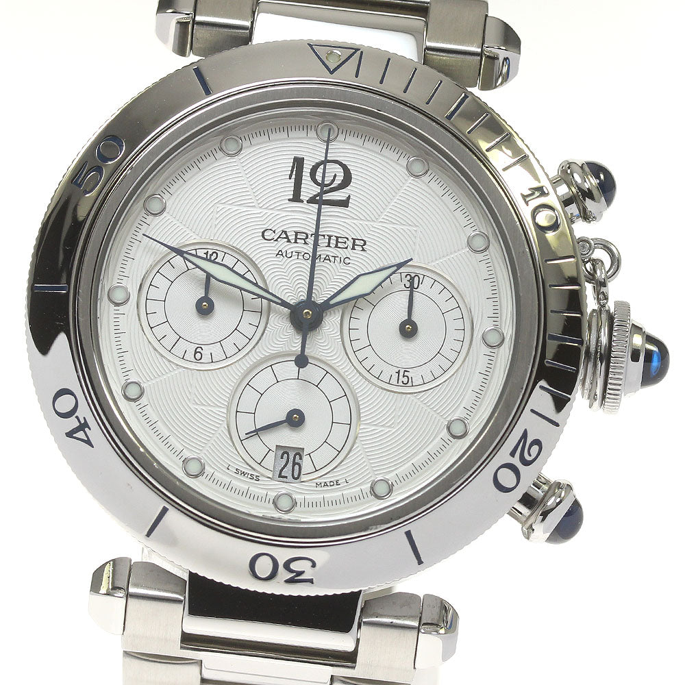 CARTIER Pasha 38mm W31030H3 Chronograph Silver Dial Automatic Men's Watch_807595