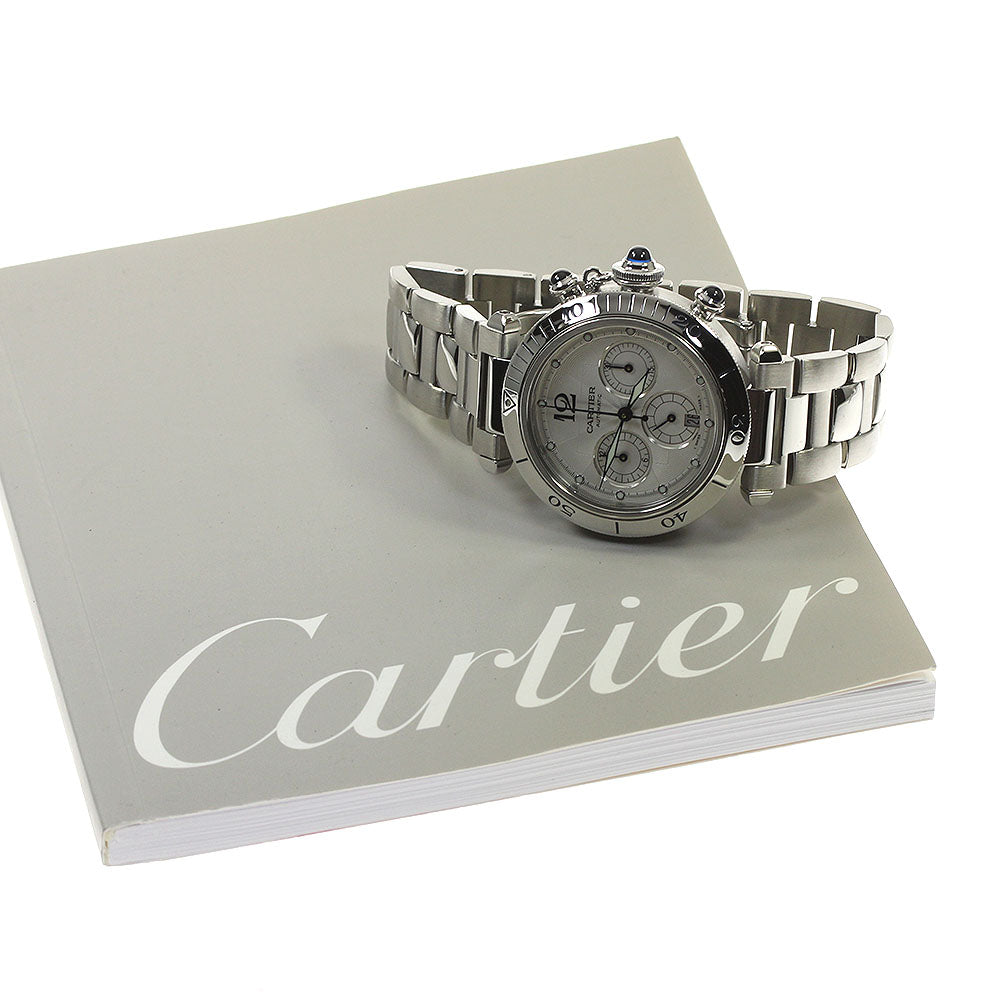 CARTIER Pasha 38mm W31030H3 Chronograph Silver Dial Automatic Men's Watch_807595