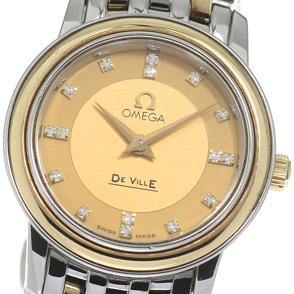 OMEGA De Ville 16P diamond gold Dial Quartz Ladies Watch_807619