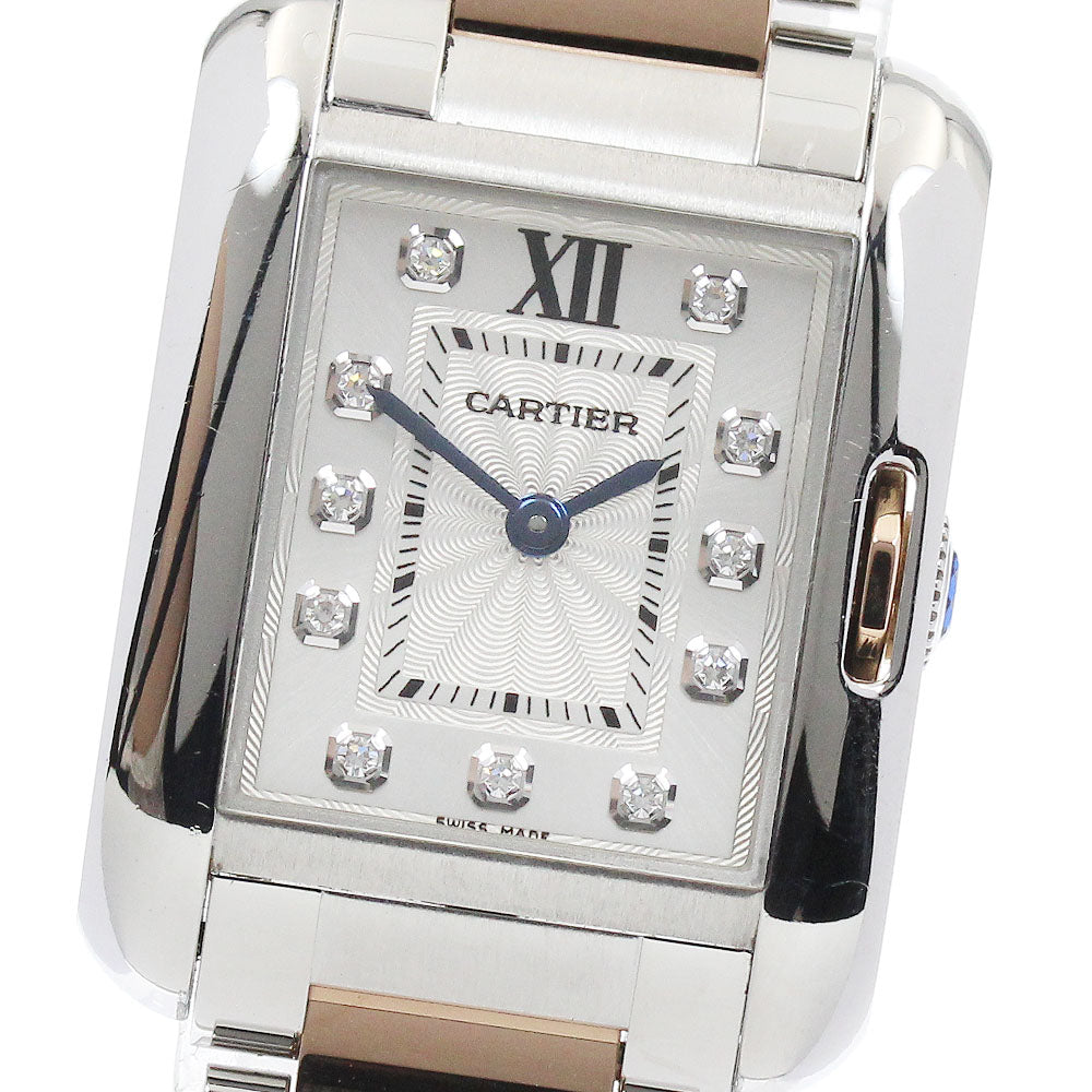 CARTIER Tank Anglaze SM WT100024 PG2 tone 11P diamond Silver Dial Quartz Ladies Watch_807668