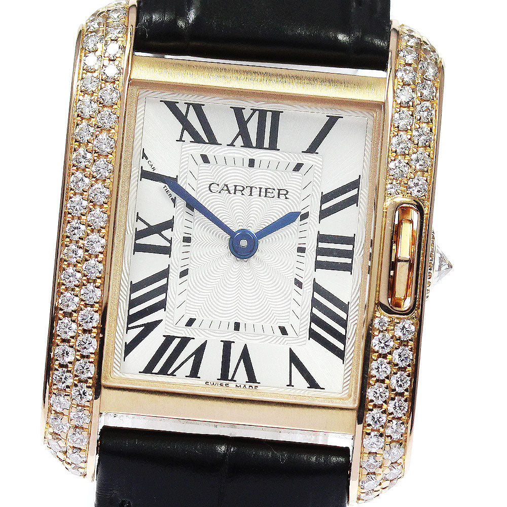CARTIER Tank Unglades WT100013 K18PG side diamond Silver Dial Quartz Ladies Watch_808827