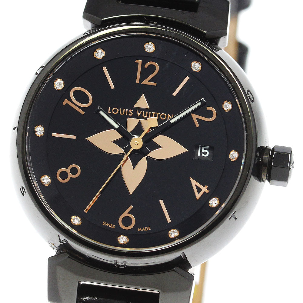 LOUIS VUITTON Tambour All Black PM QA047 12P diamond black Dial Quartz Ladies Watch_809001