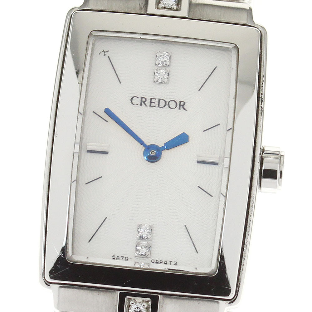 SEIKO CREDOR Aqua 5A70-0AM0 Diamond Silver Dial Quartz Ladies Watch_809364