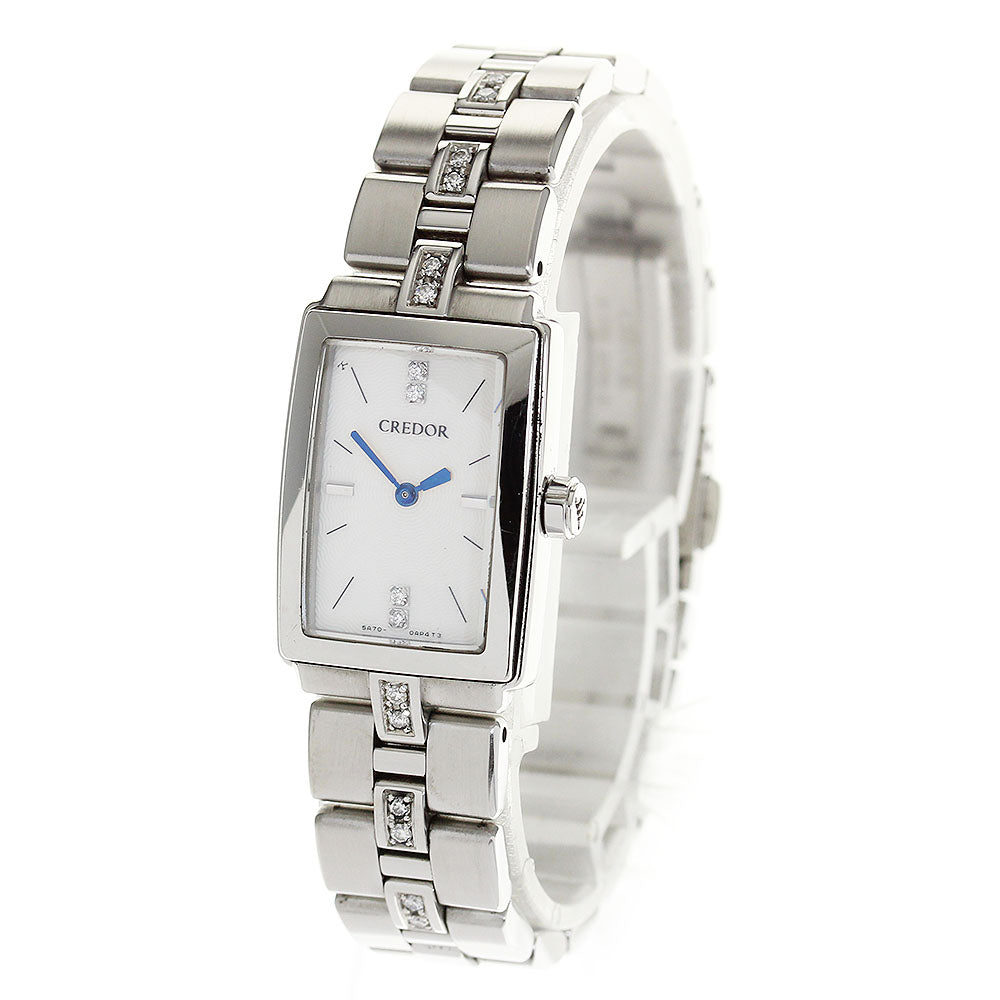 SEIKO CREDOR Aqua 5A70-0AM0 Diamond Silver Dial Quartz Ladies Watch_809364