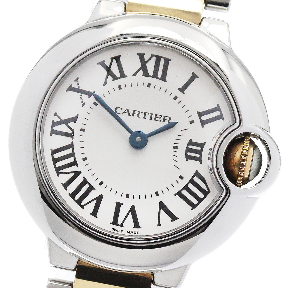 CARTIER Baron blue SM W69007Z3 2 tone Silver Dial Quartz Ladies Watch_811856