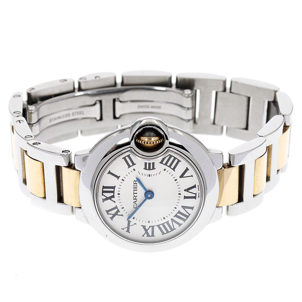 CARTIER Baron blue SM W69007Z3 2 tone Silver Dial Quartz Ladies Watch_811856
