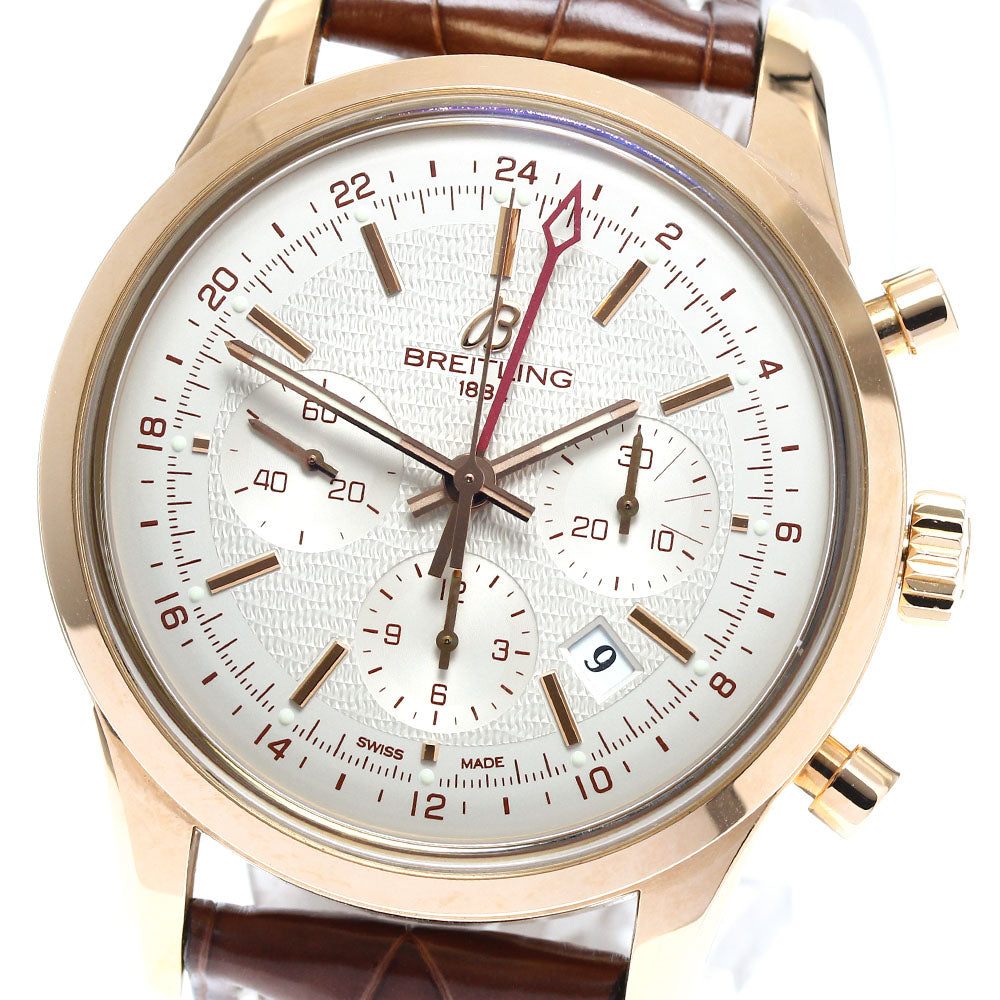 BREITLING Transocean RB0451 Chronograph GMT K18PG Silver Dial Automatic Men's Watch_811997
