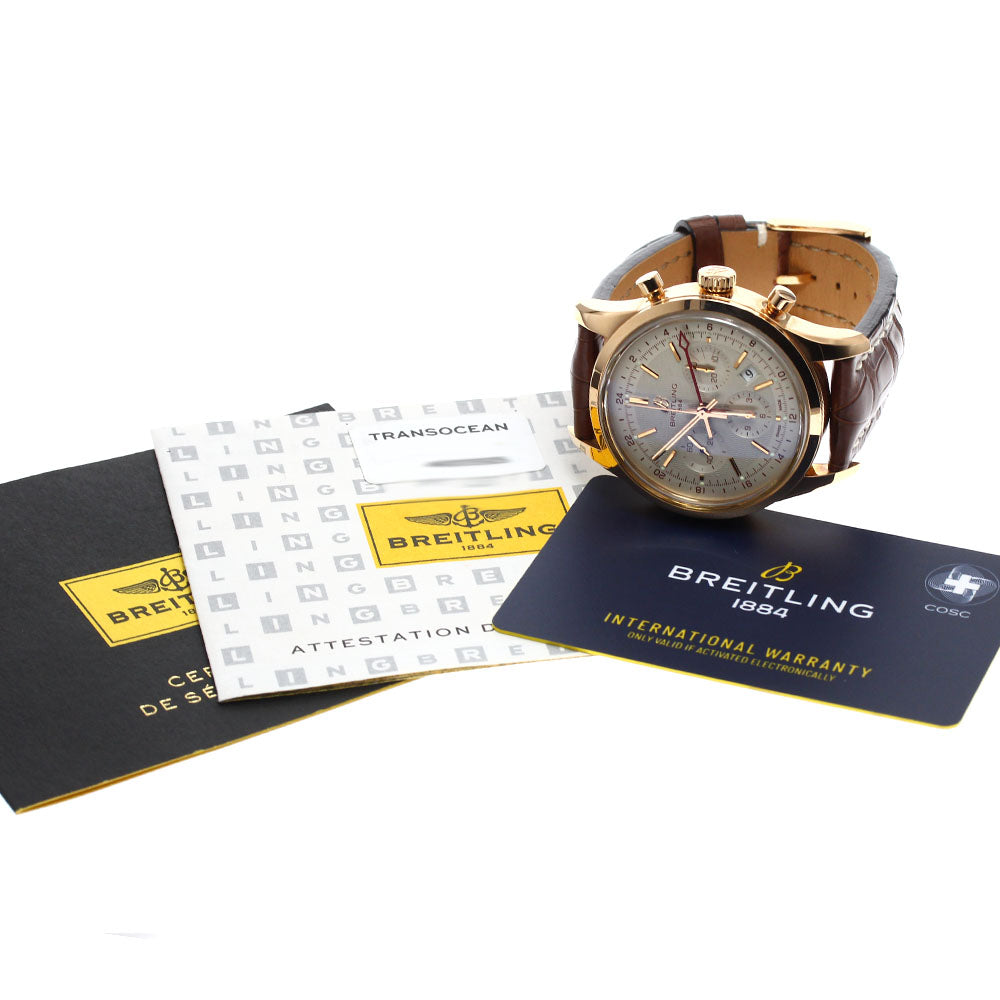 BREITLING Transocean RB0451 Chronograph GMT K18PG Silver Dial Automatic Men's Watch_811997