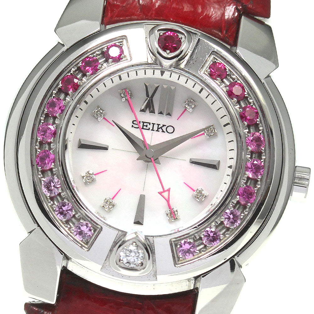 SEIKO M SRXJ033/4J45-0AE1 Pink Sapphire Bezel Pink shell Dial Quartz Ladies Watch_812433