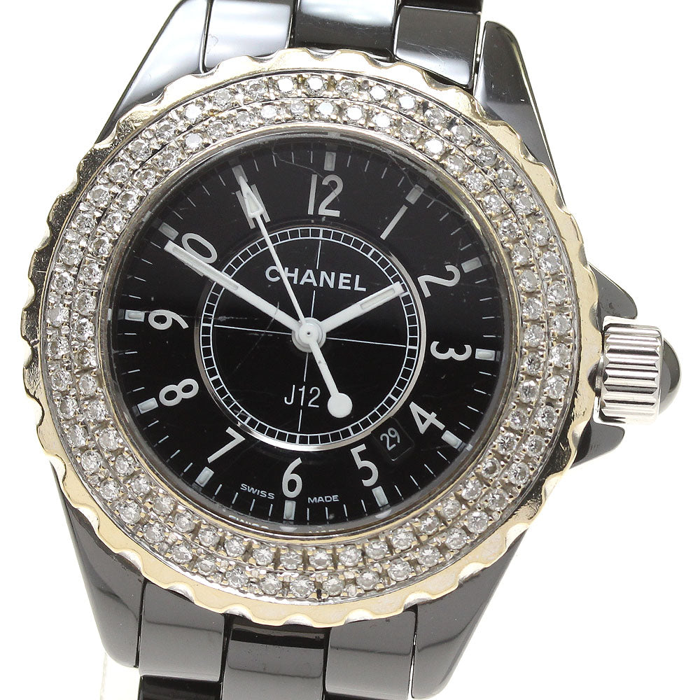 CHANEL J12 Black Ceramic 33MM H0682 After diamond bezel black Dial Quartz Ladies Watch_813108