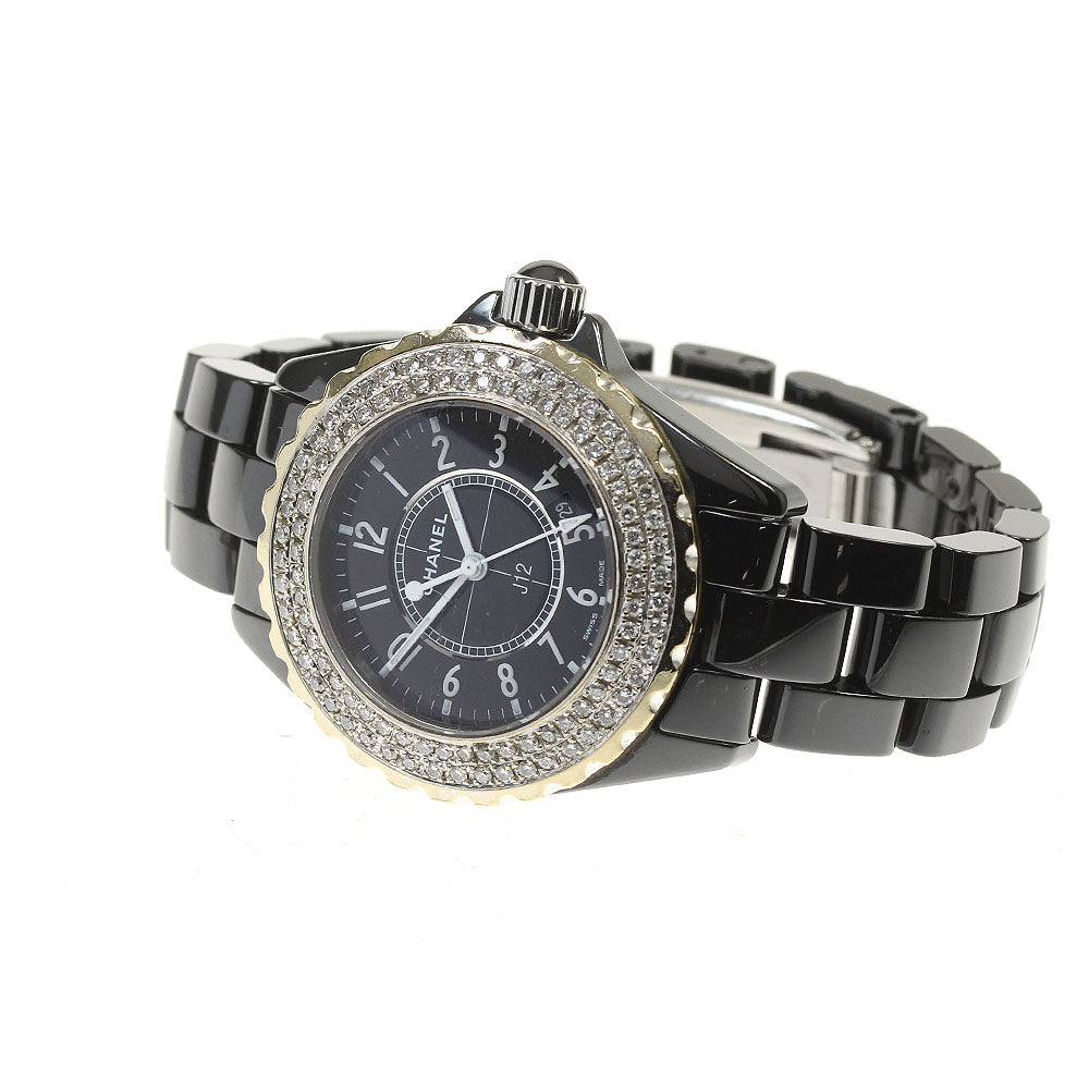 CHANEL J12 Black Ceramic 33MM H0682 After diamond bezel black Dial Quartz Ladies Watch_813108