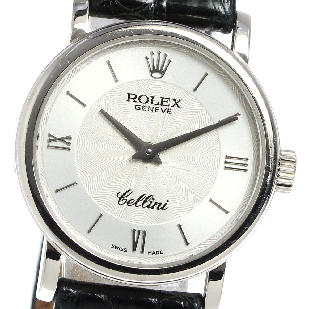 ROLEX Cellini 6110/9 K18WG Silver Dial Quartz Ladies Watch_813270