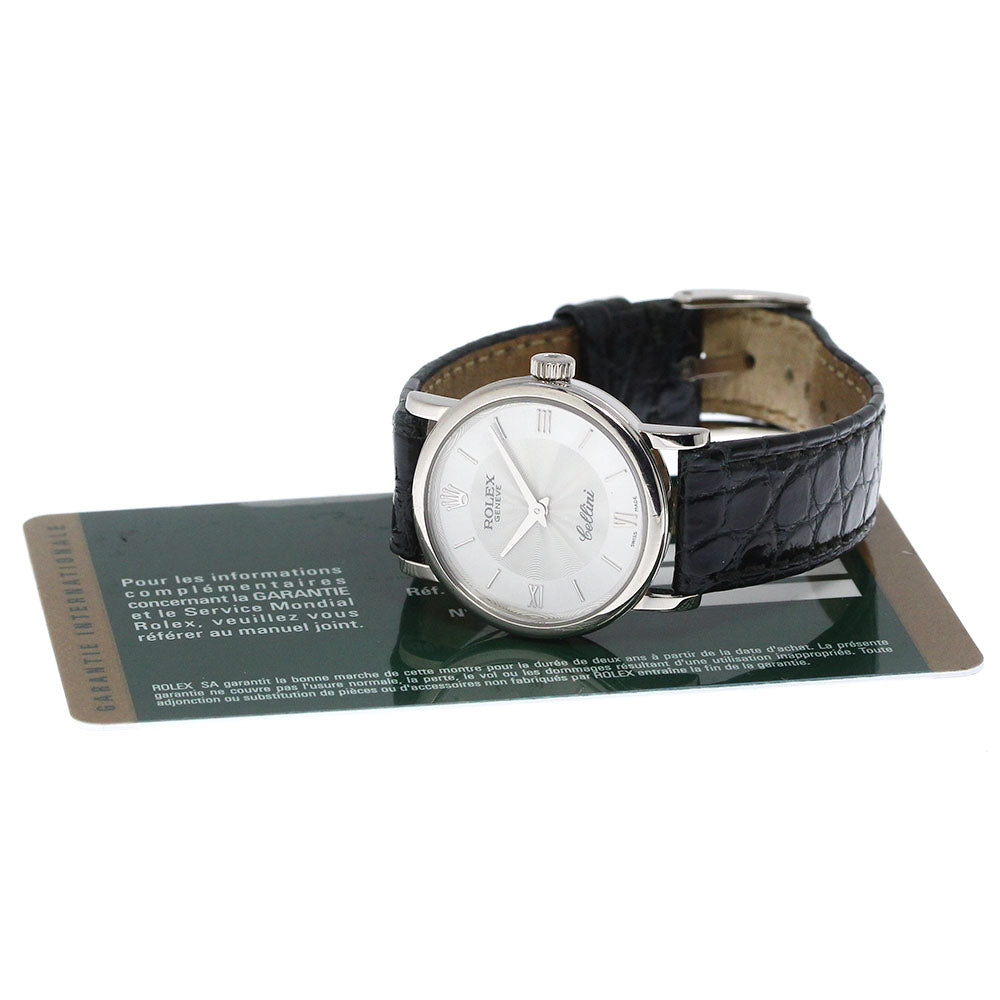 ROLEX Cellini 6110/9 K18WG Silver Dial Quartz Ladies Watch_813270