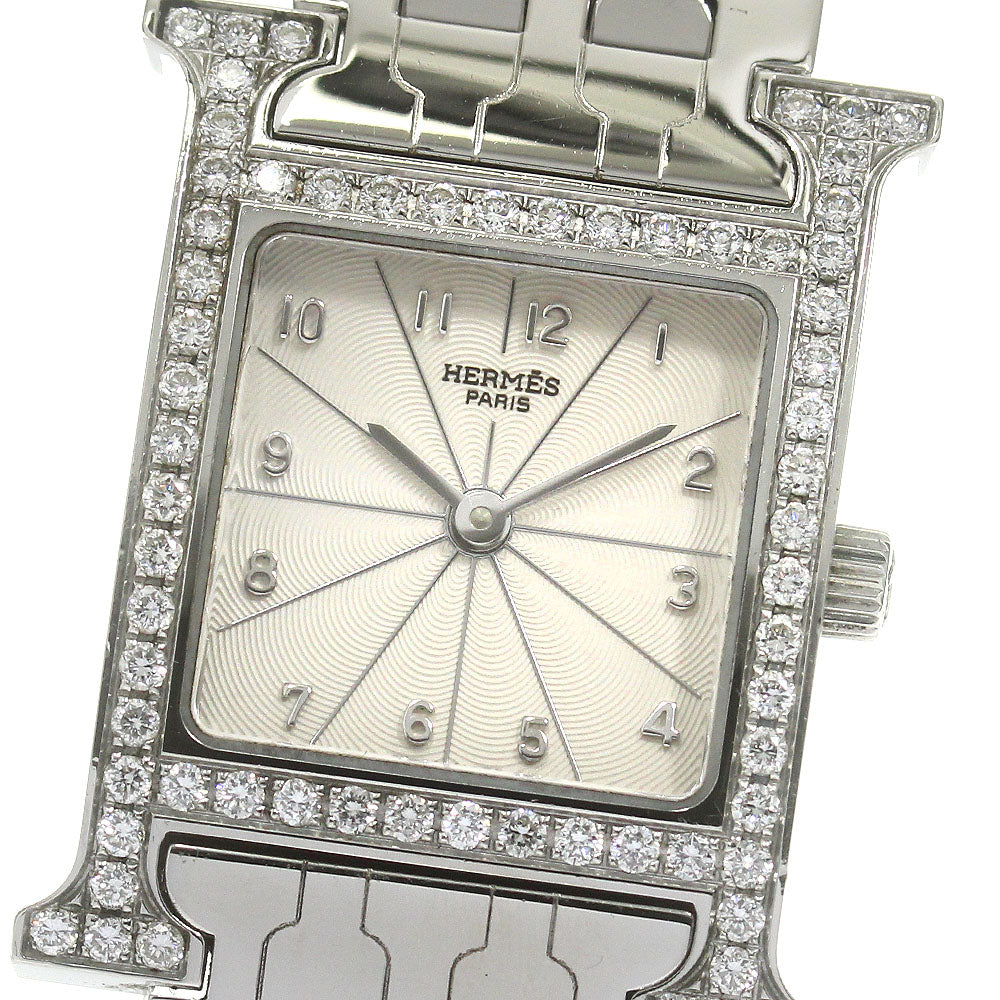 HERMES H watch HH1.230 Diamond Bezel Silver Dial Quartz Ladies Watch_814150