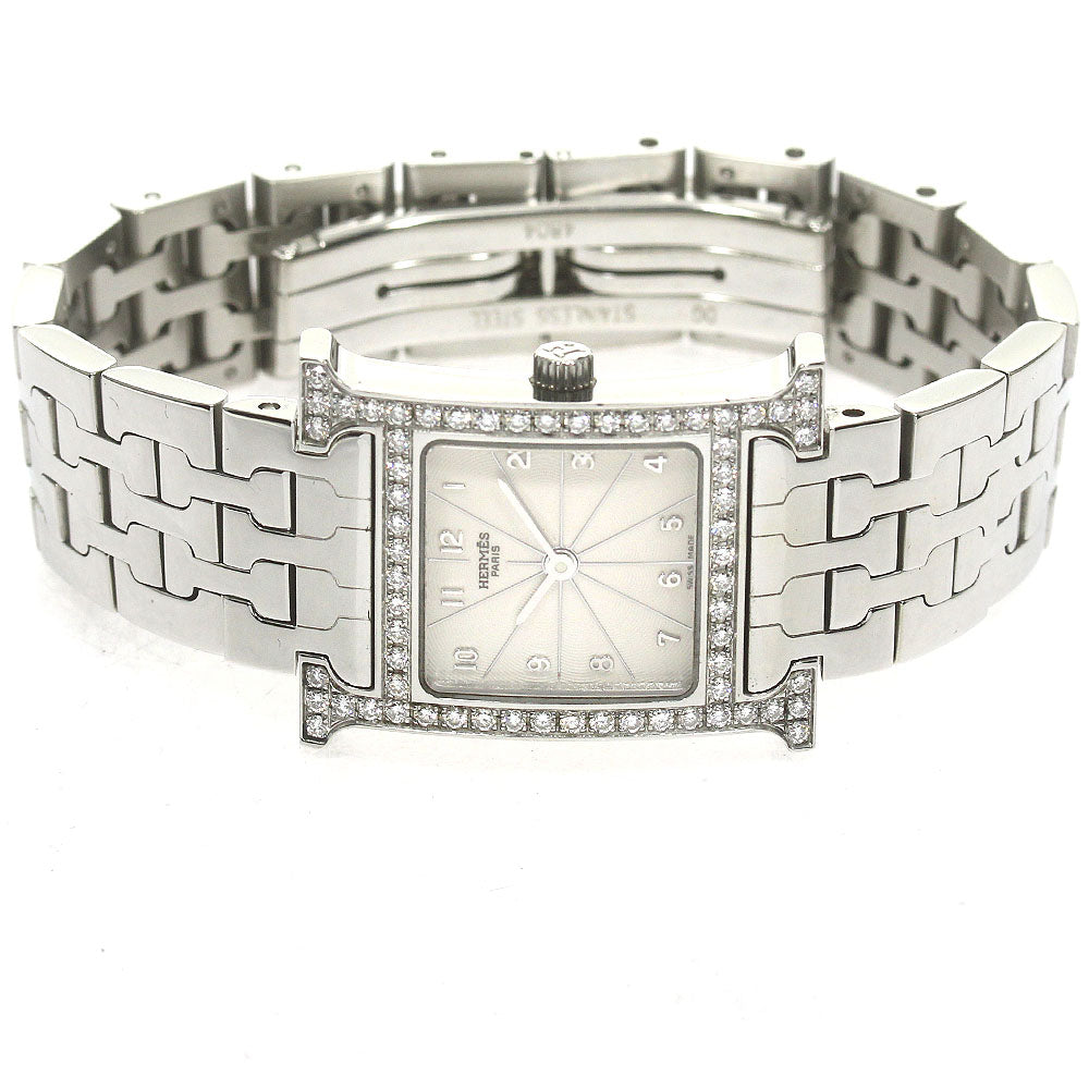 HERMES H watch HH1.230 Diamond Bezel Silver Dial Quartz Ladies Watch_814150