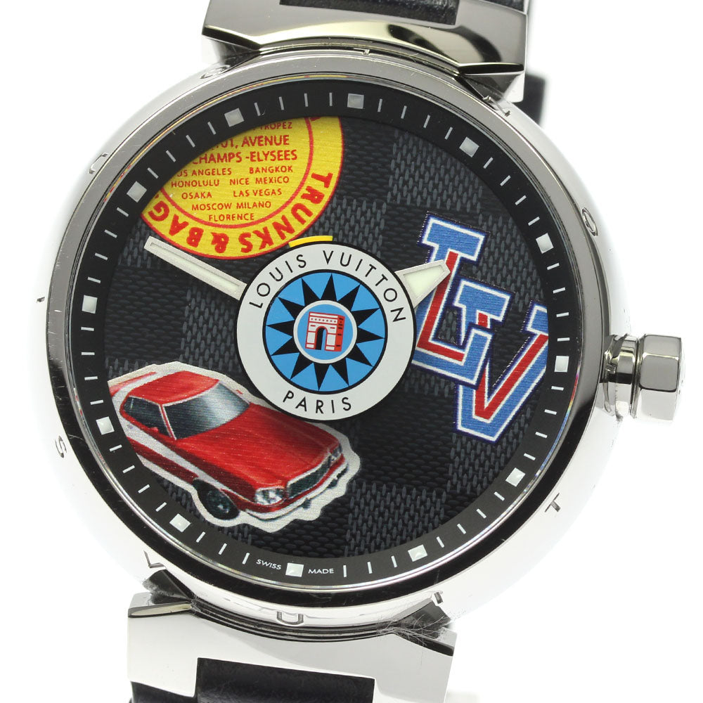 LOUIS VUITTON Tambour GM Damier World Tour QA163 Quartz Men's Watch_814326