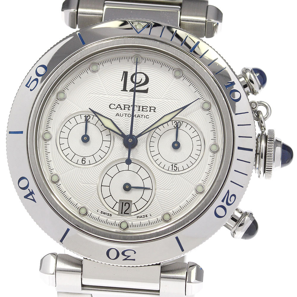 CARTIER Pasha 38mm W31030H3 Chronograph Silver Dial Automatic Men's Watch_814330