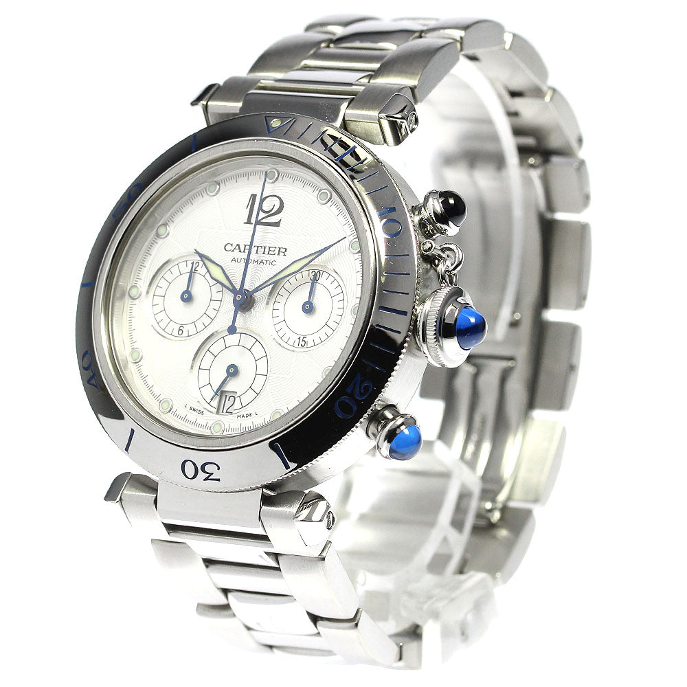 CARTIER Pasha 38mm W31030H3 Chronograph Silver Dial Automatic Men's Watch_814330