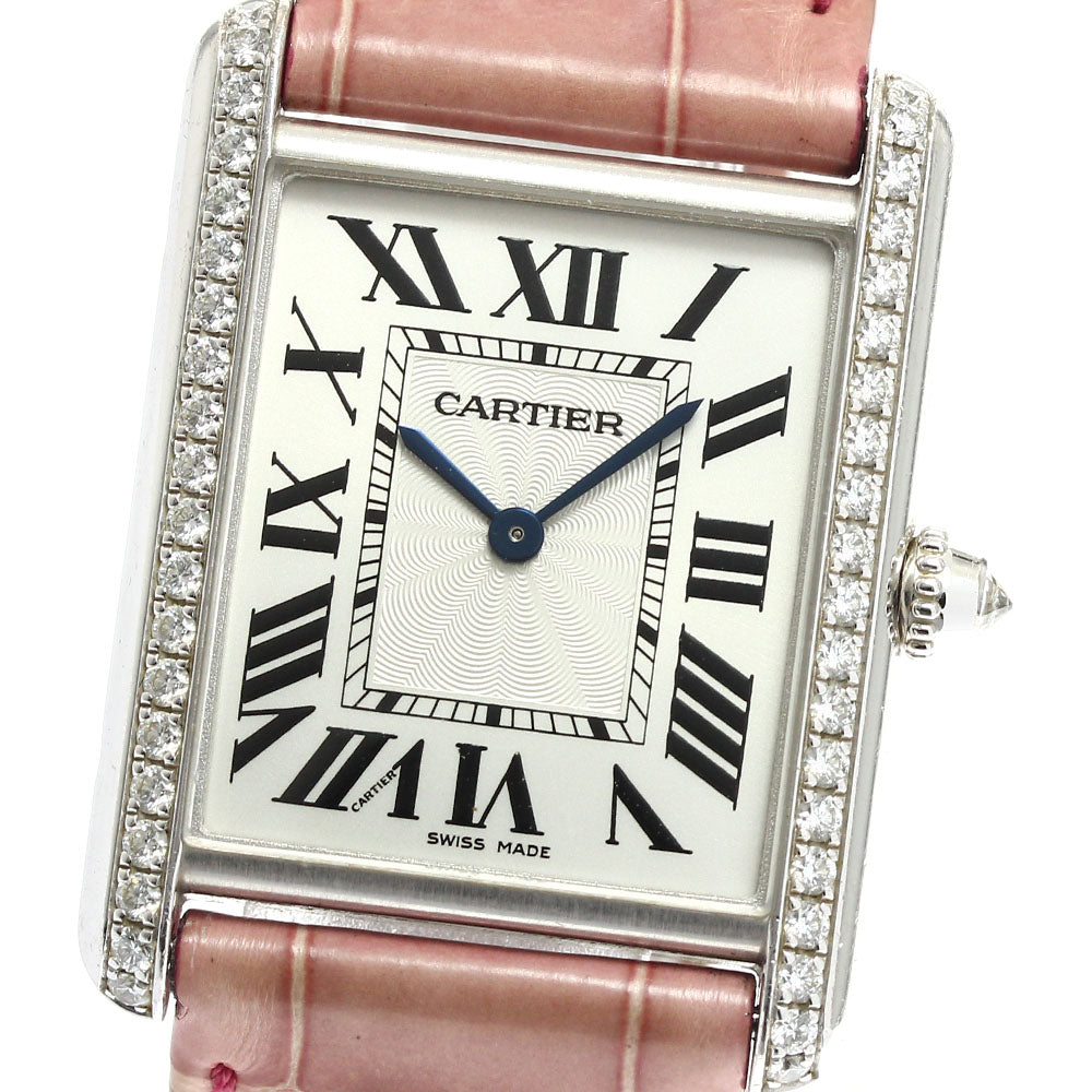 CARTIER Tank Louis LM WJTA0015 K18WG side diamond Silver Dial Hand Winding Men's Watch_816550