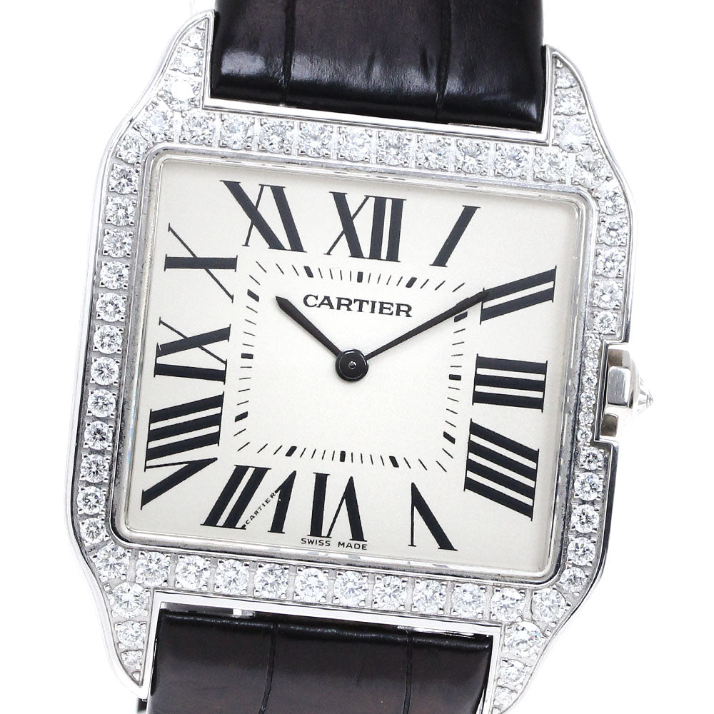 CARTIER Santos Dumont LM W2007051 K18WG after diamond bezel beige Dial Hand Winding Men's Watch_816565