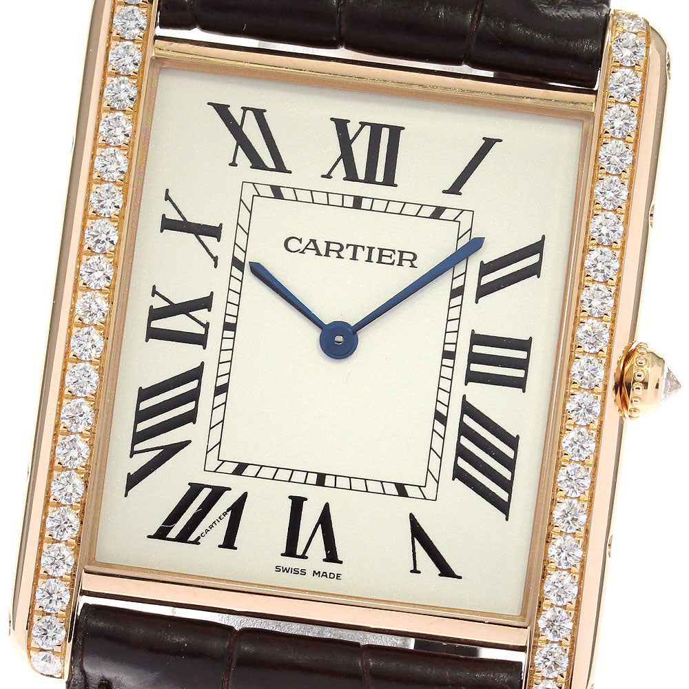 CARTIER Tank Louis XL WT200006 K18PG side diamond beige Dial Hand Winding Men's Watch_816607