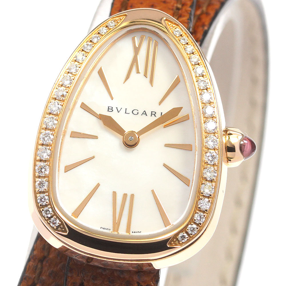 BVLGARI Serpenti 102727 K18PG Diamond Bezel Double Tour QZ Ladies Watch_817491