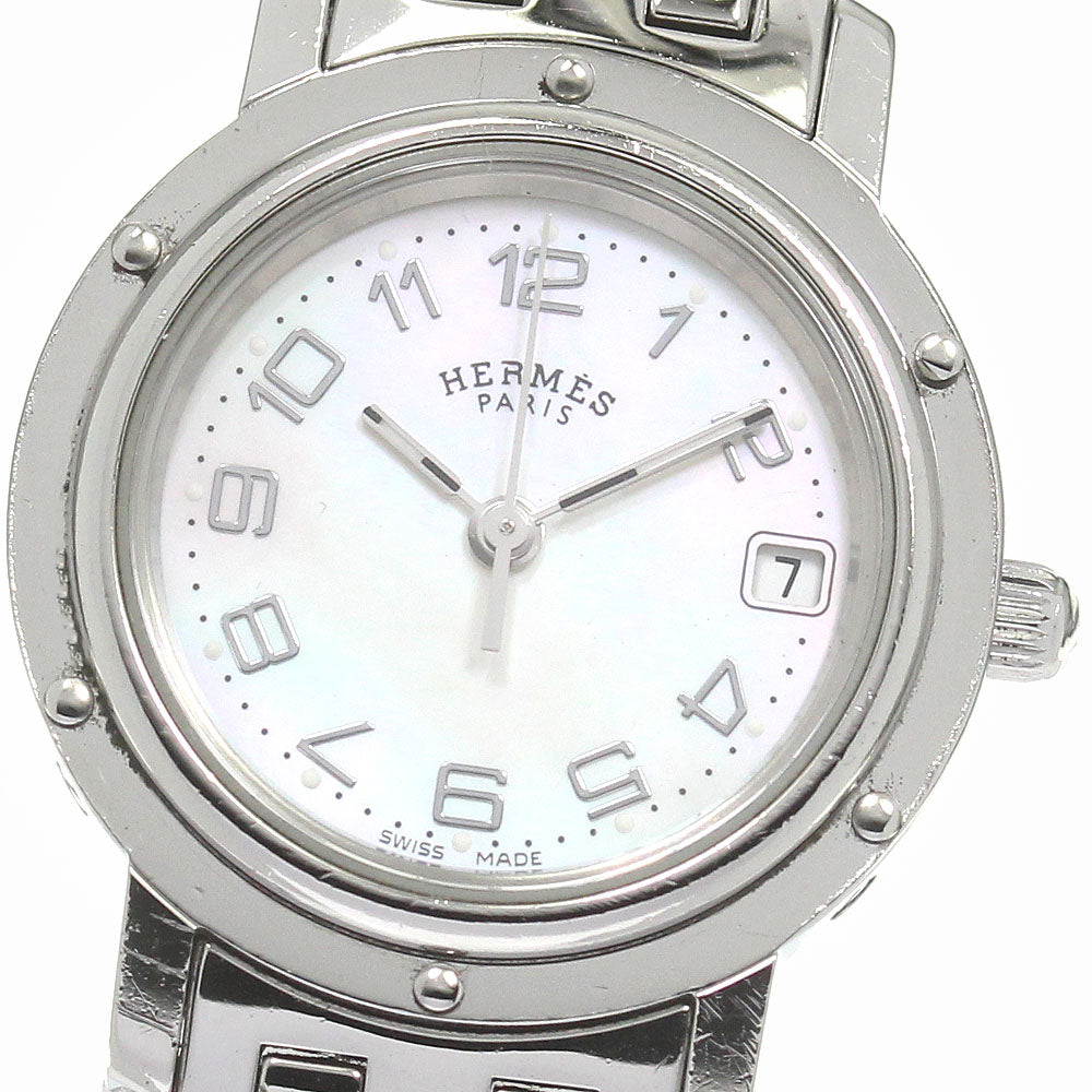 HERMES Clipper CL4.210 Date White shell Dial Quartz Ladies Watch_818521