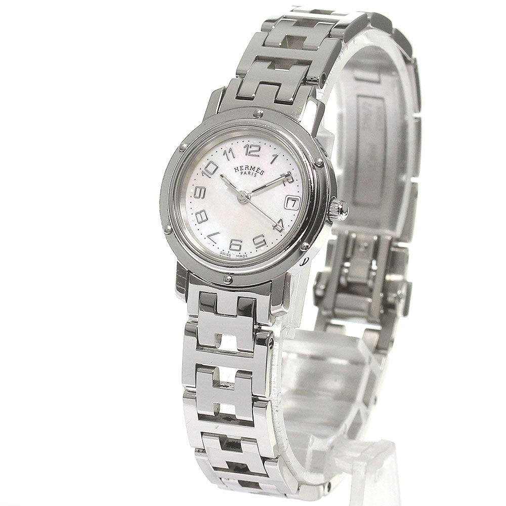 HERMES Clipper CL4.210 Date White shell Dial Quartz Ladies Watch_818521