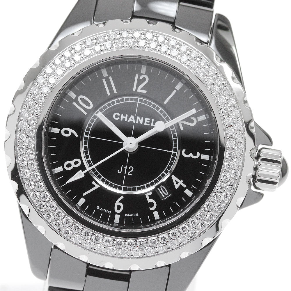 CHANEL J12 H0949 Black ceramic diamond bezel Quartz Ladies Watch_818852