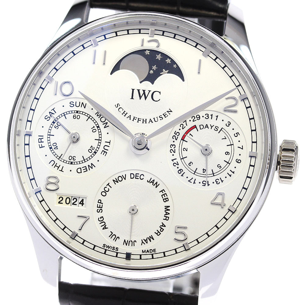 IWC SCHAFFHAUSEN Portuguese Perpetual Calendar Limited IW502219 Platinum Case Moon Phase Silver Dial Automatic Men's Watch_819275