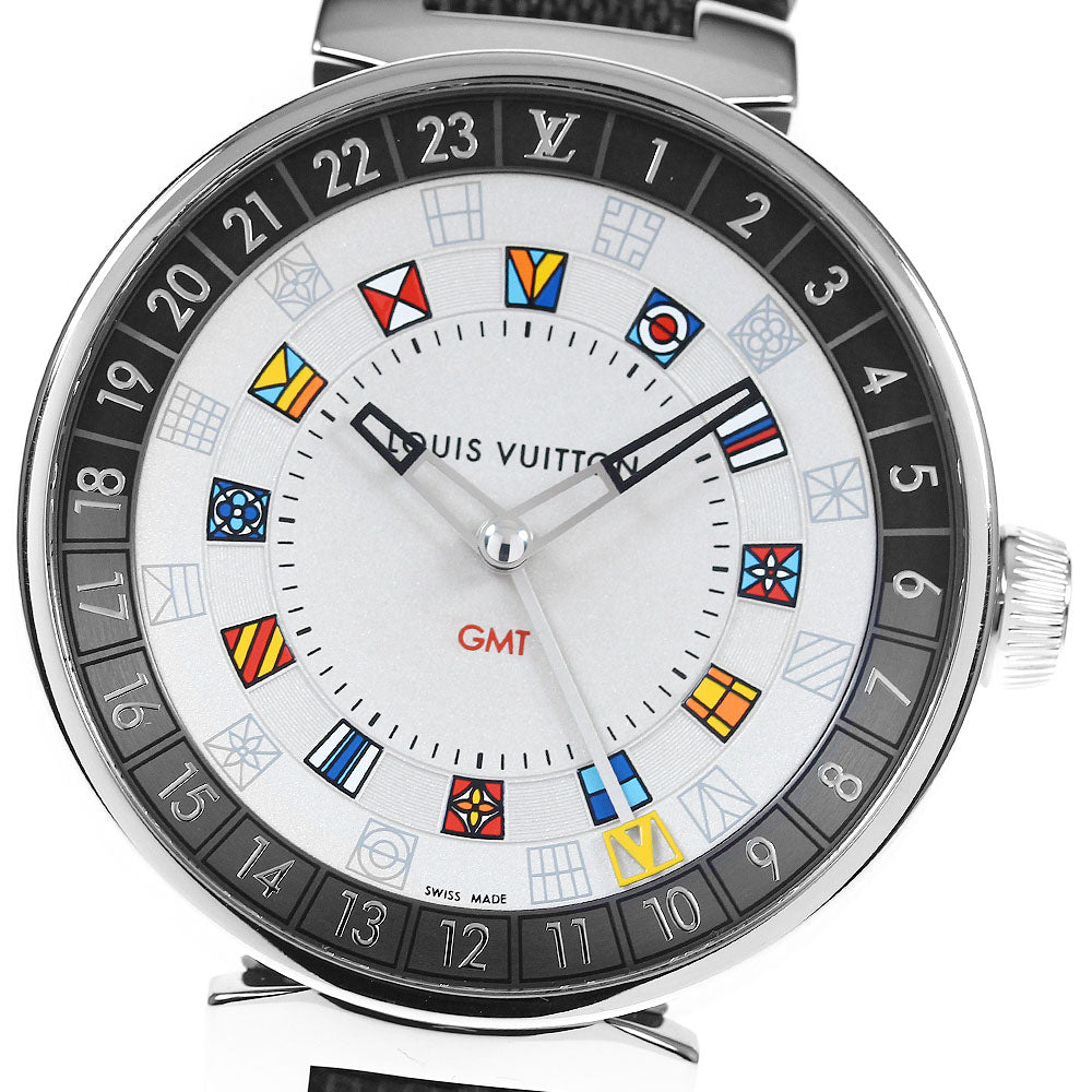 LOUIS VUITTON Tambour Moon QA096 Dual time Silver Dial Quartz Men's Watch_819489