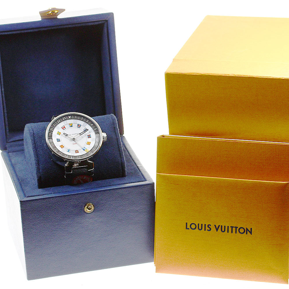 LOUIS VUITTON Tambour Moon QA096 Dual time Silver Dial Quartz Men's Watch_819489