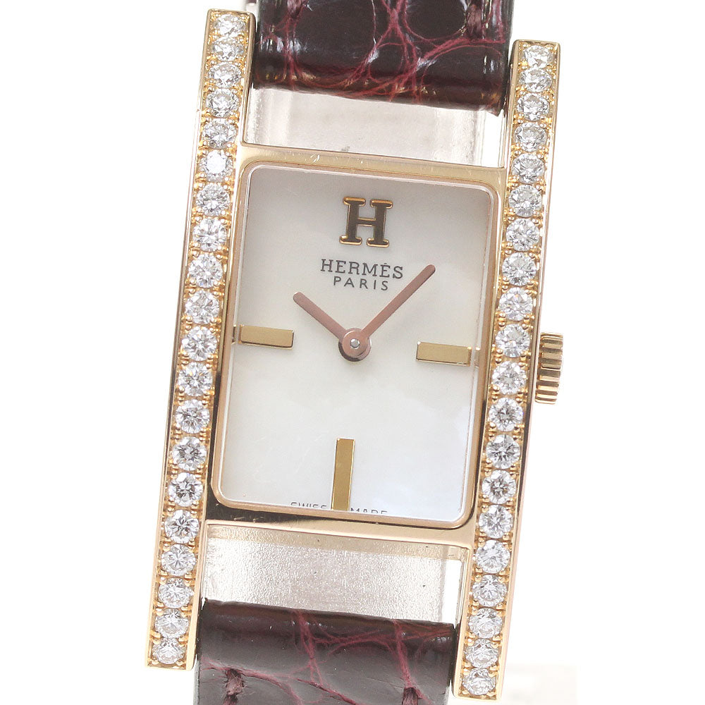 HERMES A Luco AC1.271 K18PG side diamond White shell Dial Quartz Ladies Watch_819820