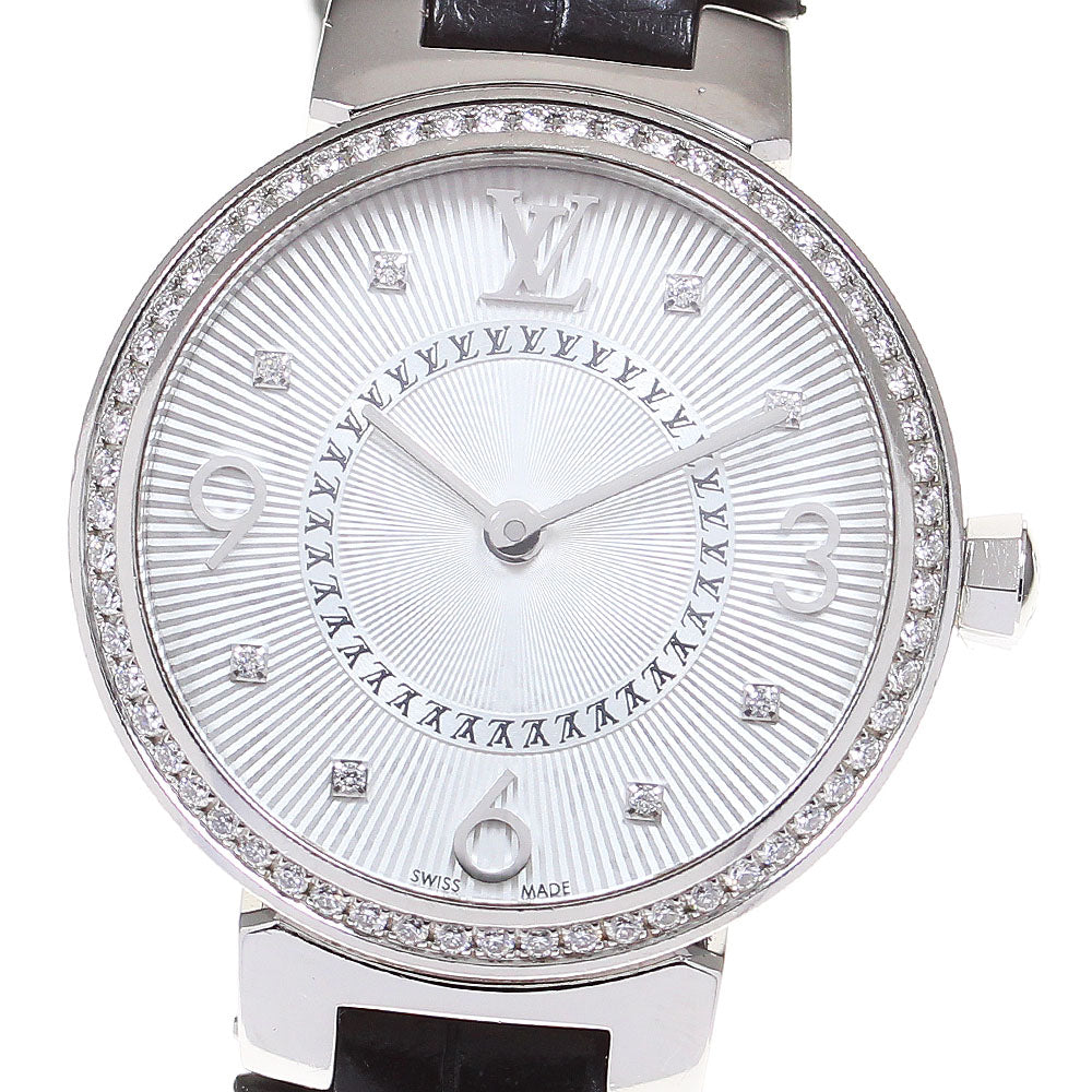 LOUIS VUITTON Tambour monogram Q12MF Diamond bezel 8P diamond Silver Dial Quartz Ladies Watch_820216