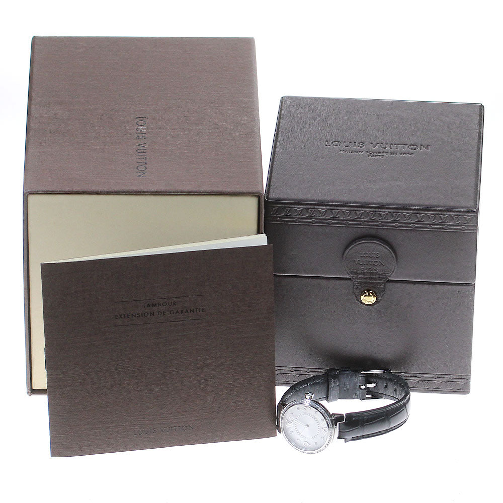 LOUIS VUITTON Tambour monogram Q12MF Diamond bezel 8P diamond Silver Dial Quartz Ladies Watch_820216