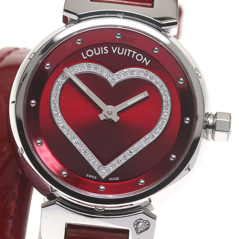 LOUIS VUITTON Tambour Q121Z Diamond Red Dial Quartz Ladies Watch_820661