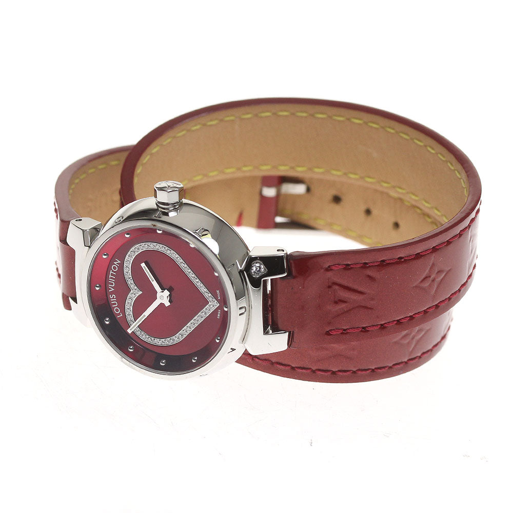 LOUIS VUITTON Tambour Q121Z Diamond Red Dial Quartz Ladies Watch_820661