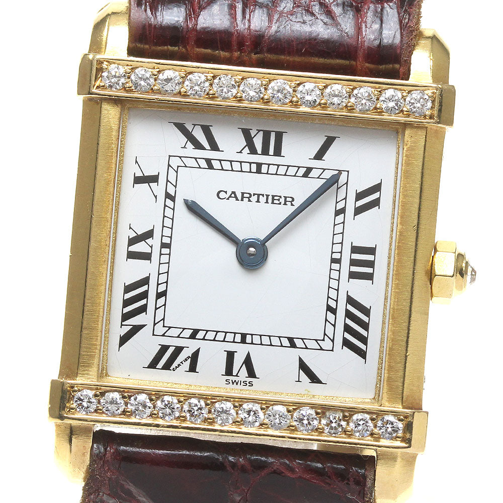 CARTIER Tank Sino wards K18 YG diamond White Dial Quartz Ladies Watch_820862