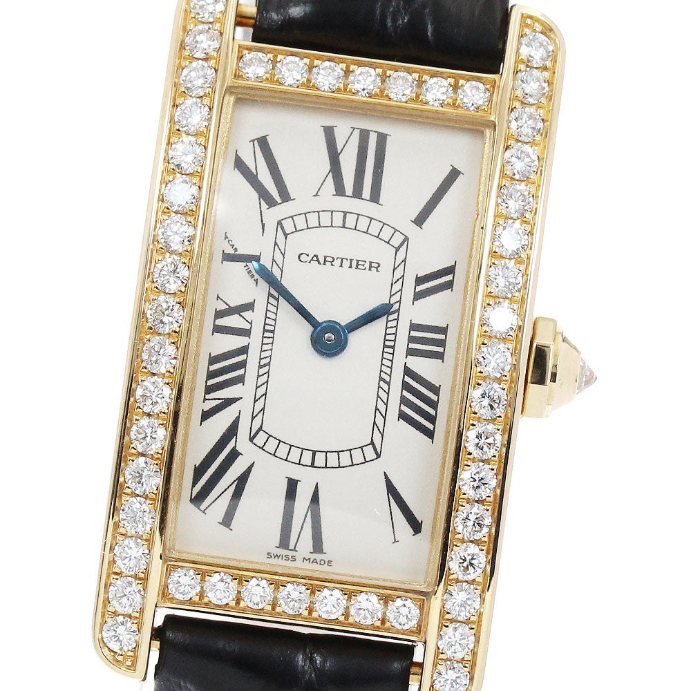 CARTIER Tank AmericanSM WB707231 K18YG diamond bezel beige Dial Quartz Ladies Watch_820953
