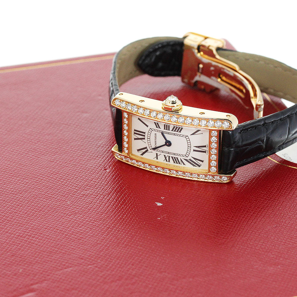 CARTIER Tank AmericanSM WB707231 K18YG diamond bezel beige Dial Quartz Ladies Watch_820953