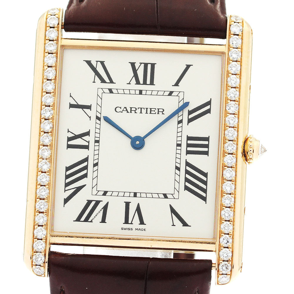 CARTIER Tank Louis XL WT200005 K18PG side diamond bezel beige Dial Hand Winding Men's Watch_820956