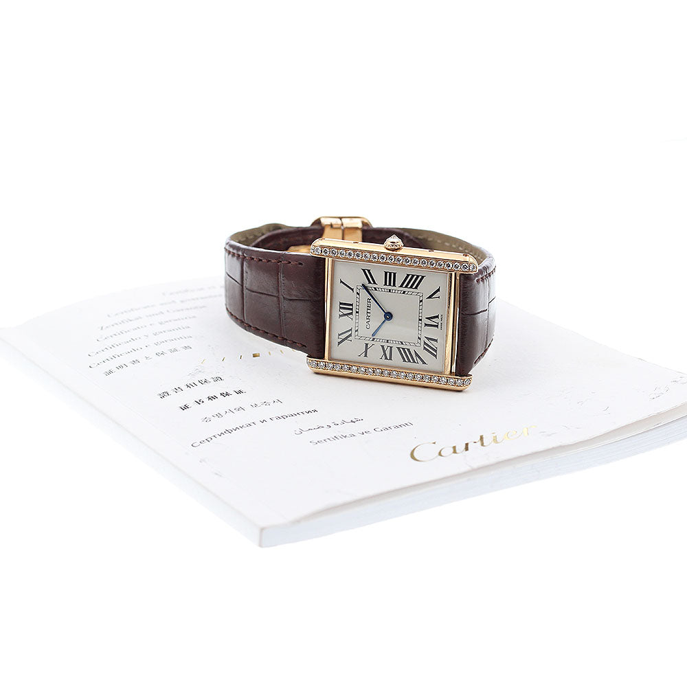 CARTIER Tank Louis XL WT200005 K18PG side diamond bezel beige Dial Hand Winding Men's Watch_820956
