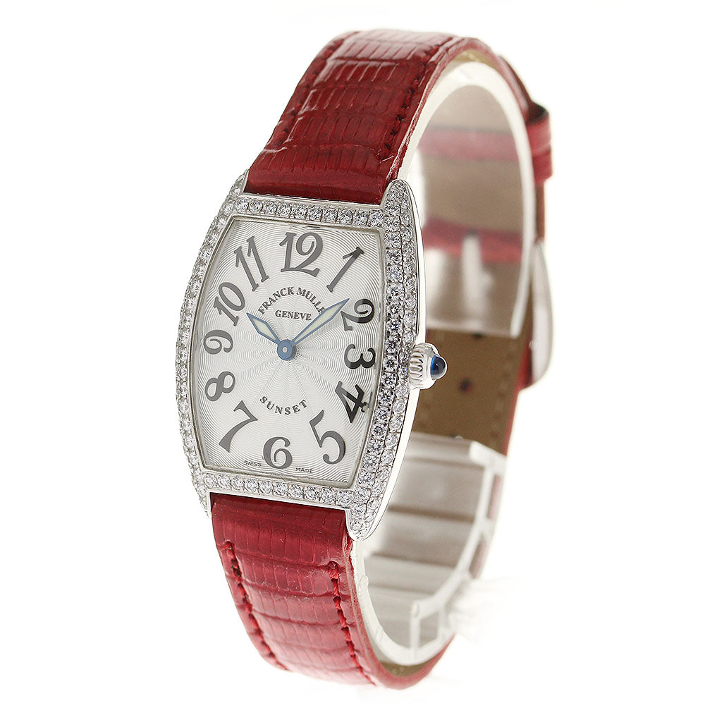 FRANCK MULLER Tonneau Curvex Sunset 1752QZ K18WG after diamond bezel Silver Dial Quartz Ladies Watch_821215