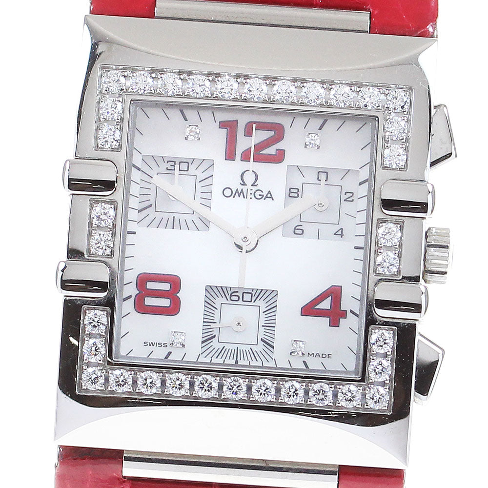 OMEGA Constellation Quadra 1847.73.31 4P Diamond Bezel Chronograph White shell Dial Quartz Ladies Watch_822096